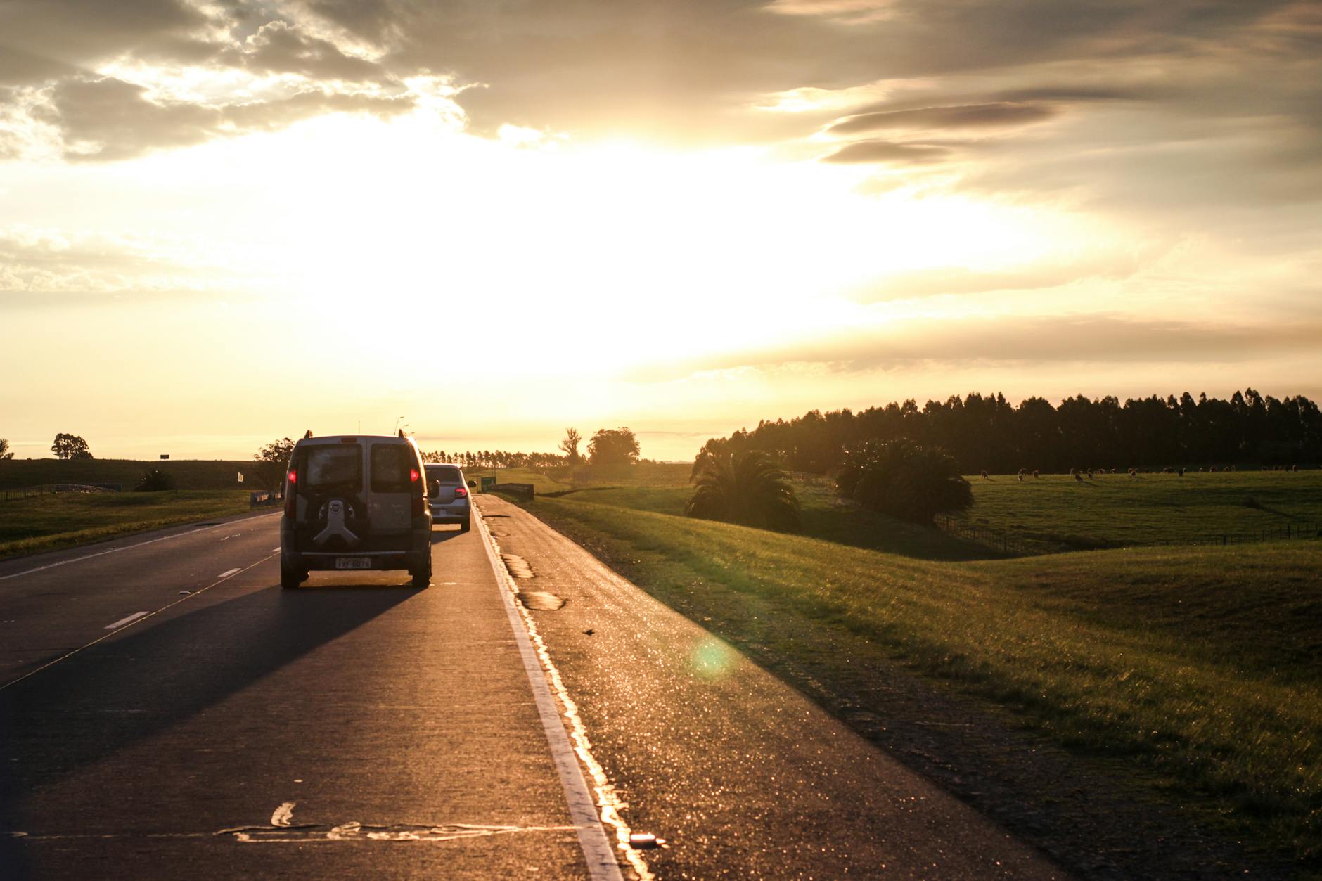 Foto Von Fahrzeugen Auf Der Straße Während Der Goldenen Stunde